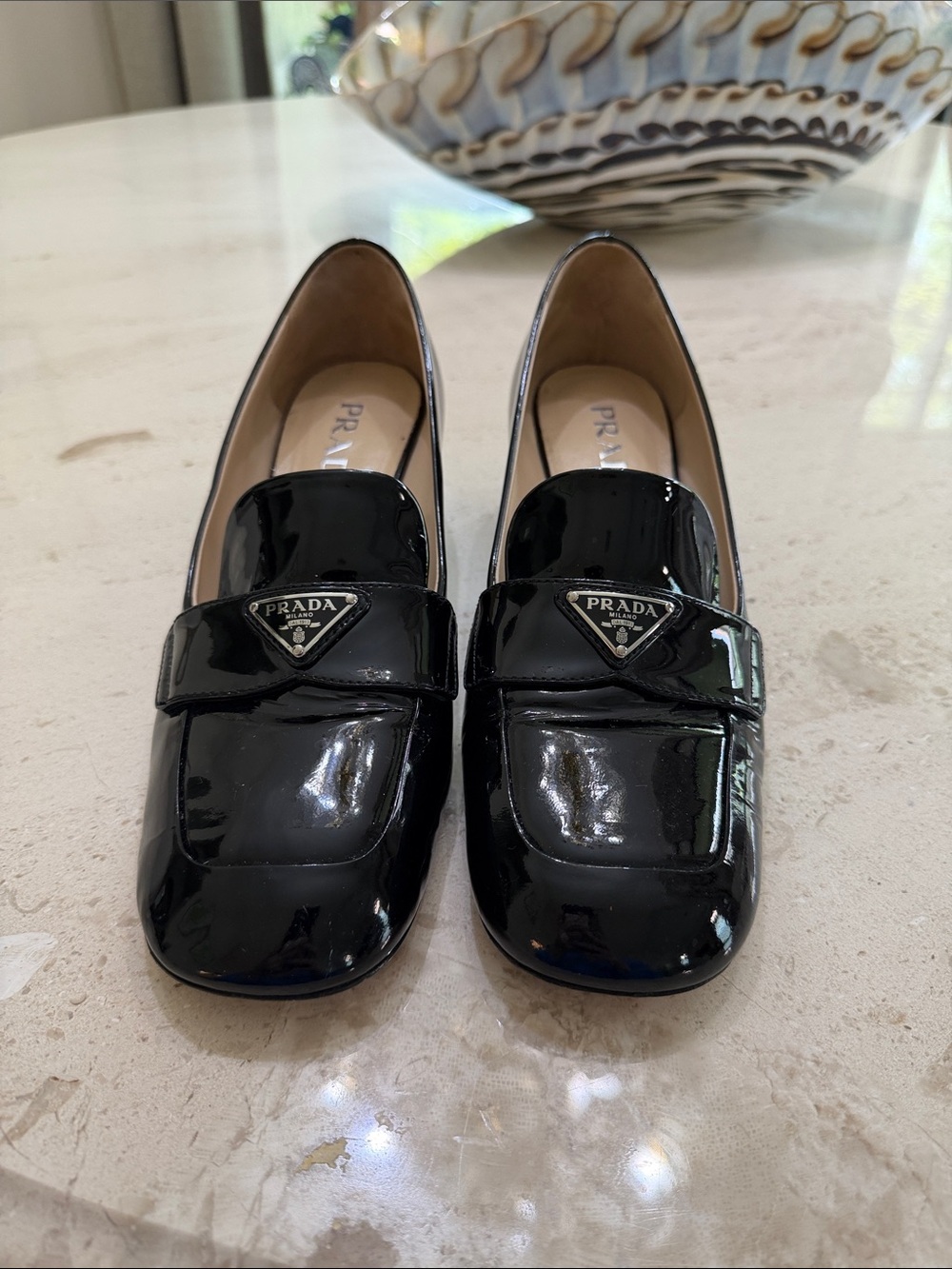 Prada Black Patent Leather Logo Loafers